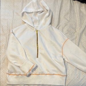 SHEIN White Hoodie with Gold Zipper and Orange Stitching